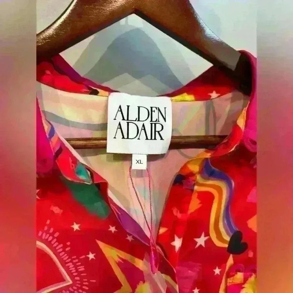 Alden Adair Oliver Top NWOT Star Gazing Bright Pink Button Down Blouse Size XL - Picture 3 of 8